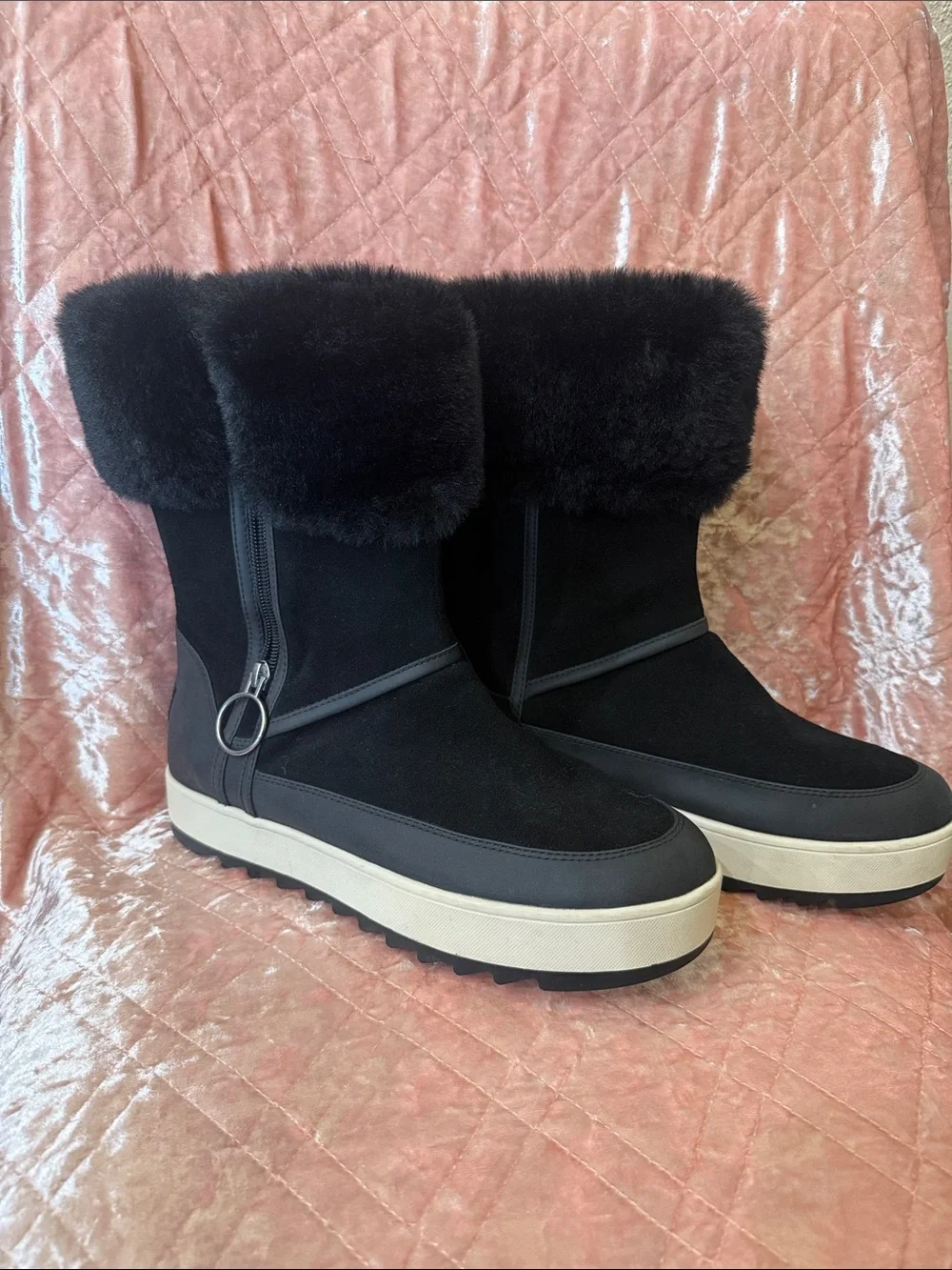 Koolaburra Black Fur-Trim Platform Winter Boots